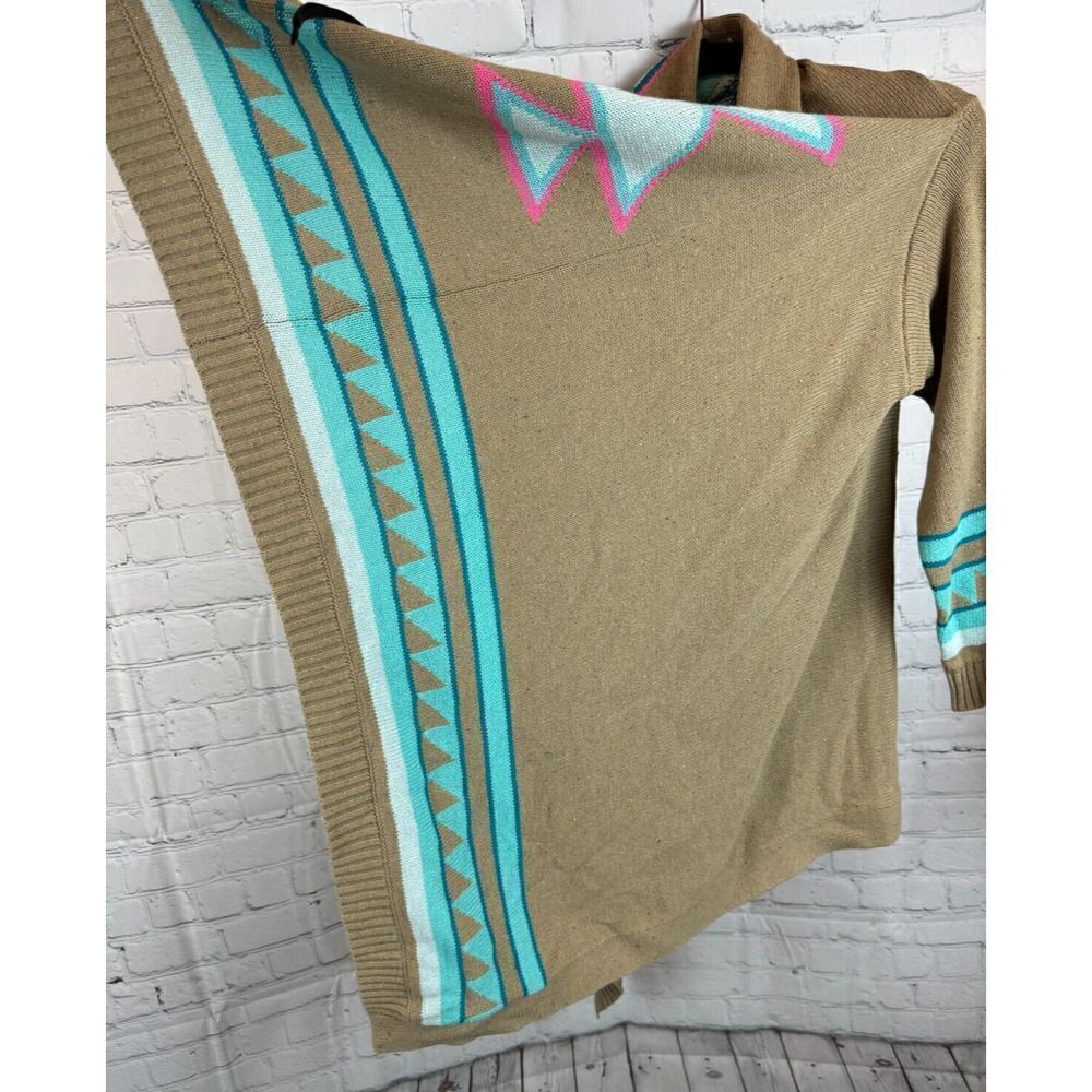 ROJA beige blue aztec southwestern knit waterfall open front cardigan XS NWT - Picture 6 of 8